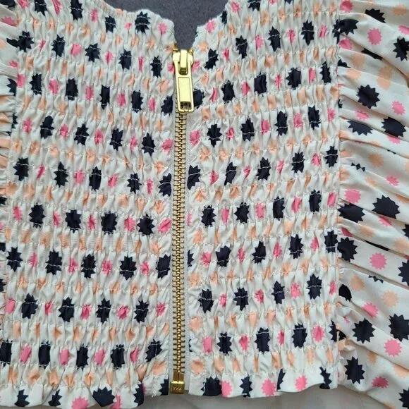 Anthropologie MAEVE Bow-Tie One Shoulder Top Sz 8 Cream Pink Black Boho Zip NWT - Picture 7 of 11